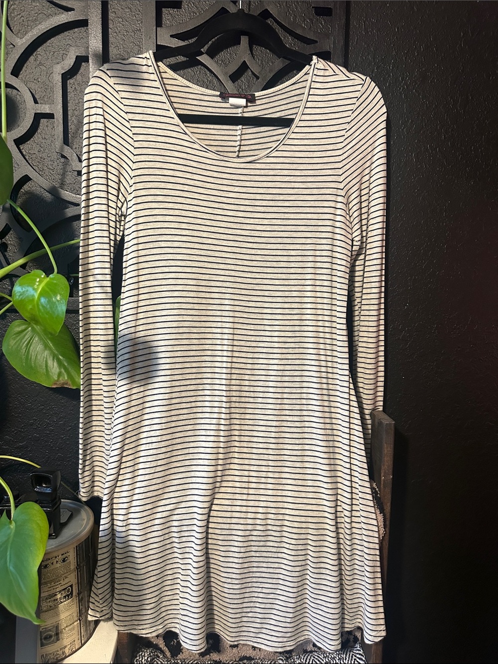Glamour & Co. Black and White Striped Long-Sleeve Swing Dress